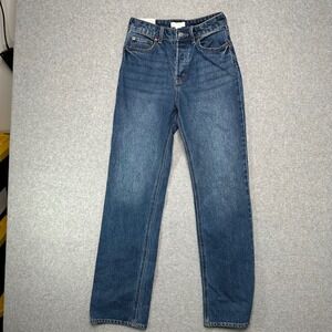 HM 90s Straight High Waist Jeans Womens Size 2 Medium Wash Blue Button Fly Denim